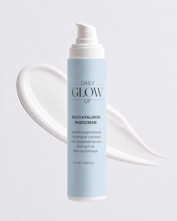 Daily Glow Up Multi-Hyaluron Tagescreme als letzter Schritt der Daily Routine für intensive Feuchtigkeit.